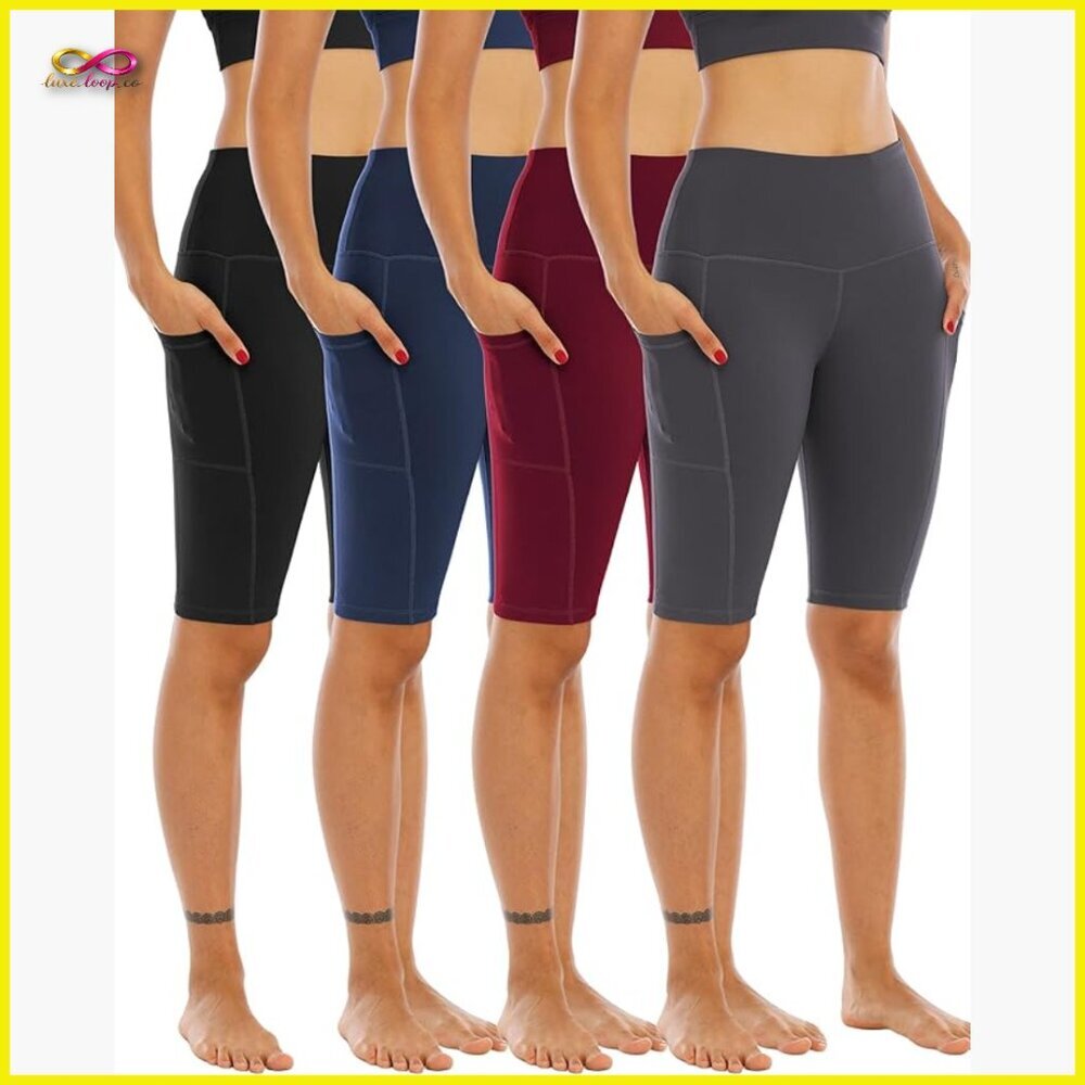 High Waisted Bike Shorts with Pockets Tummy Control Workout Yoga Athletic